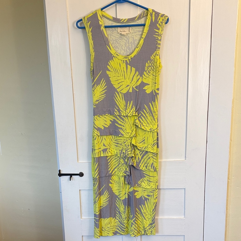 Nicole Miller Gray and Yellow Midi Dress